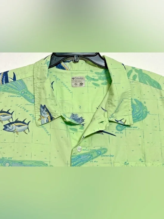 VTG Columbia PFG Men's Marlin Button Up Short Sleeve Fishing Lime Green Shirt XL - Picture 4 of 14